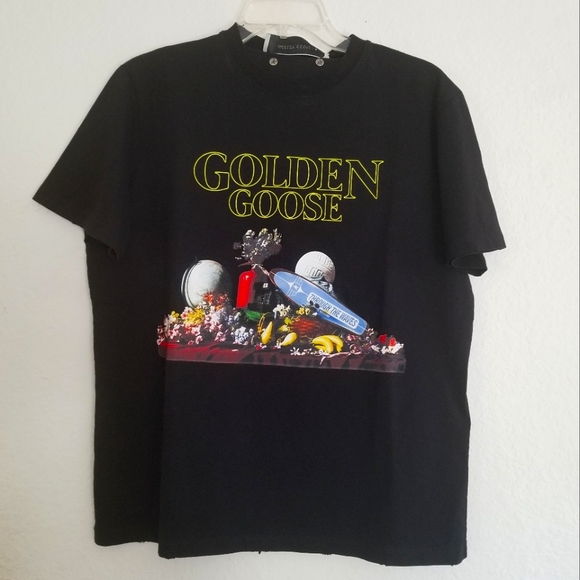 Golden Goose Tops - Golden Goose Print Distressed T-Shirt Size M Medium Black